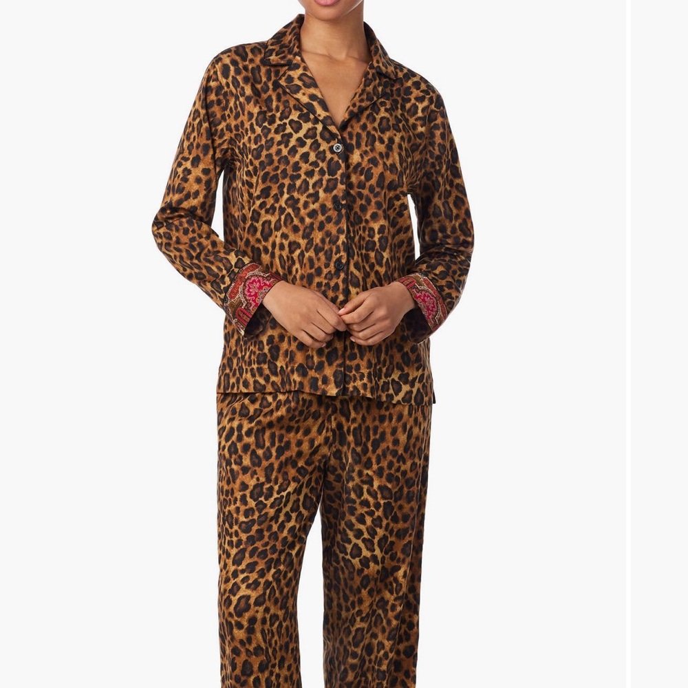 Ralph Lauren  Leopard Print Pajama Set with Red Trim small